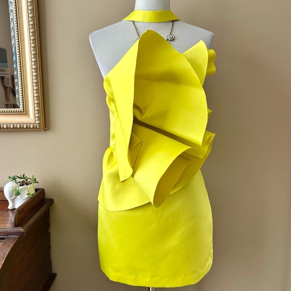 Zara Limited Edition Yellow Voluminous Mini Dress Exaggerated Ruffle Size M NWT - Picture 2 of 16